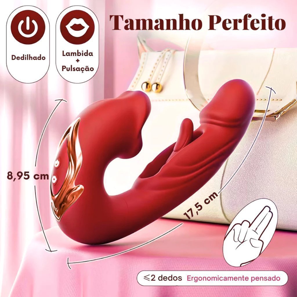 Vibrador Feminino Tripla Estimulação +Slap forte: Ponto G, A e U